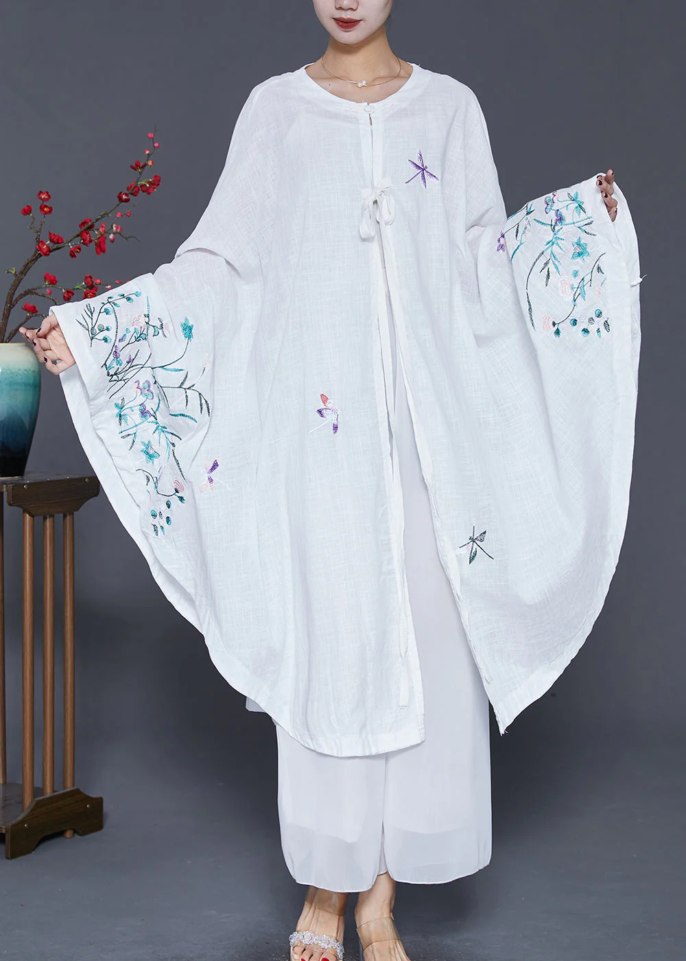 DIY White Embroideried Oversized Linen Dress Fall - Image 3
