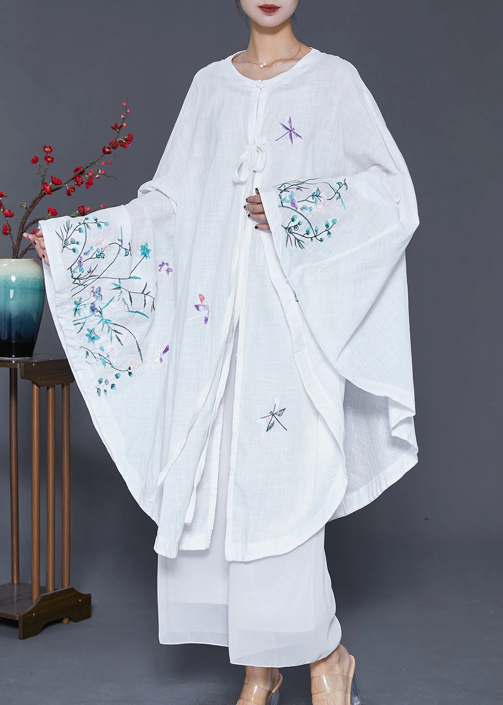 DIY White Embroideried Oversized Linen Dress Fall - Image 4