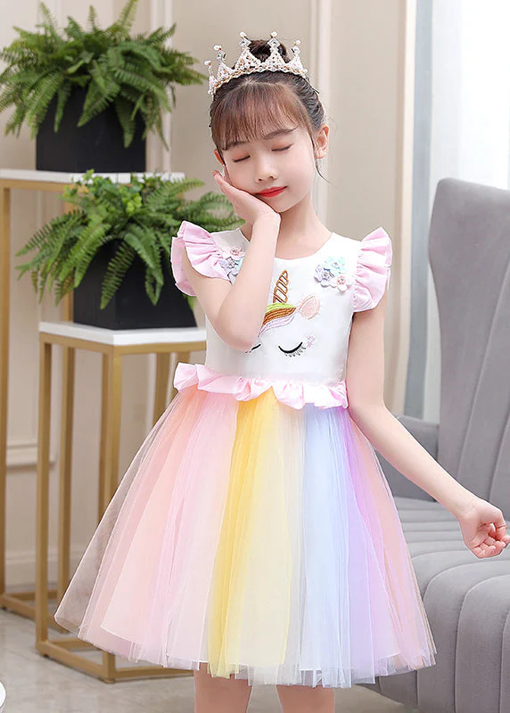DIY White Embroideried Patchwork Ruffled Cotton Baby Girls Dresses Butterfly Sleeve - Image 2