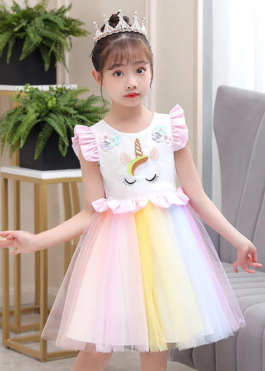 DIY White Embroideried Patchwork Ruffled Cotton Baby Girls Dresses Butterfly Sleeve - Image 3