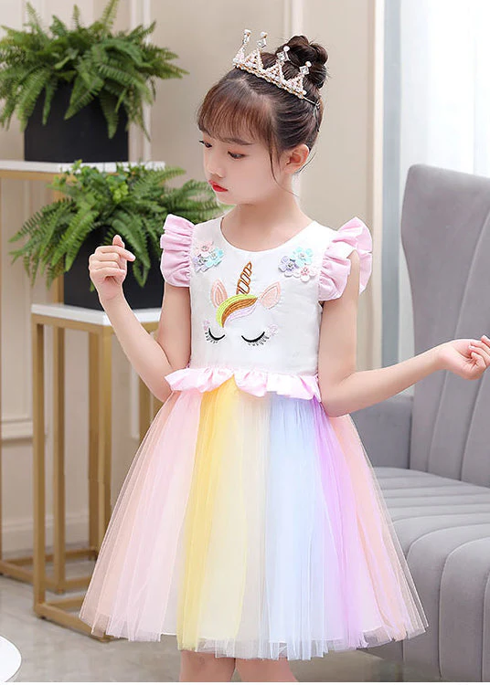 DIY White Embroideried Patchwork Ruffled Cotton Baby Girls Dresses Butterfly Sleeve - Image 4