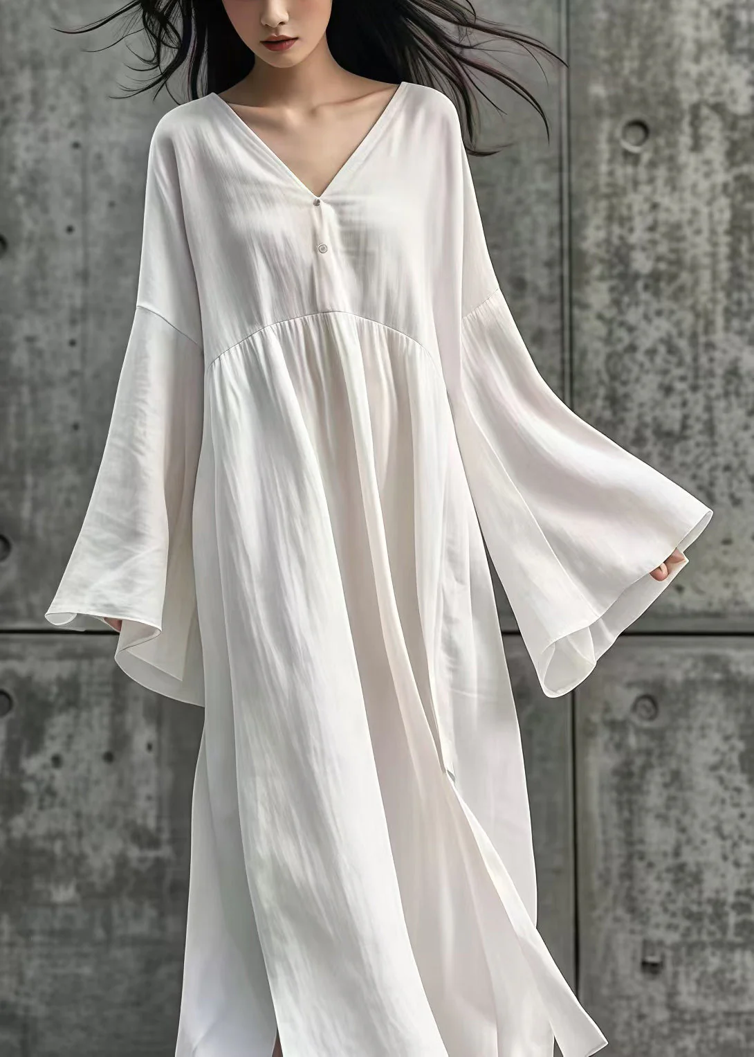 DIY White Oversized Cotton Long Dress Flare Sleeve - Image 5