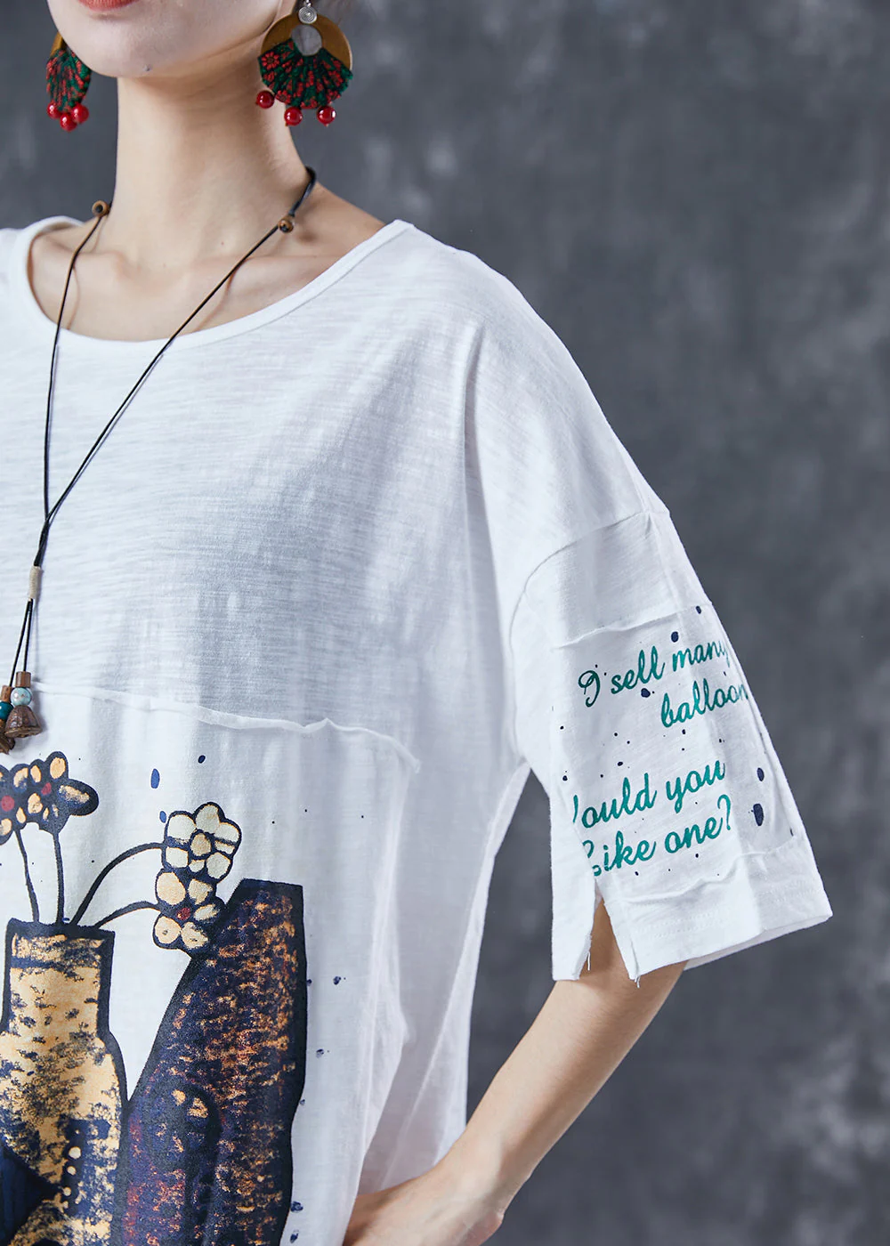 DIY White Oversized Patchwork Applique Cotton Dress Summer - Image 5