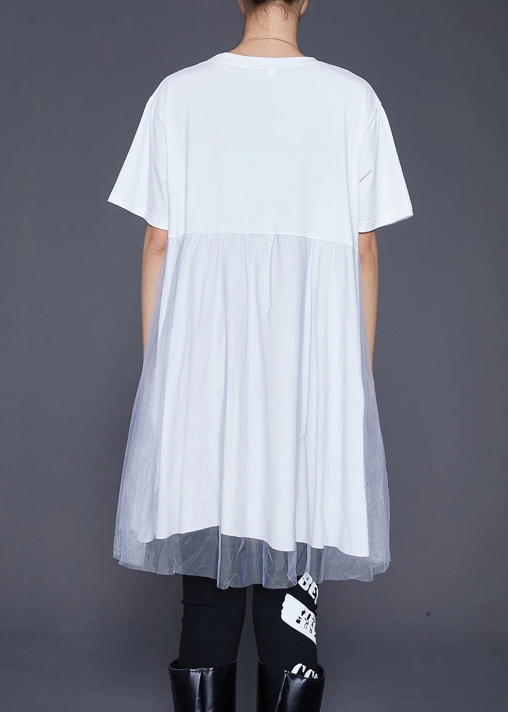 Diy White Oversized Tulle Patchwork Cotton Dress Summer - Image 4