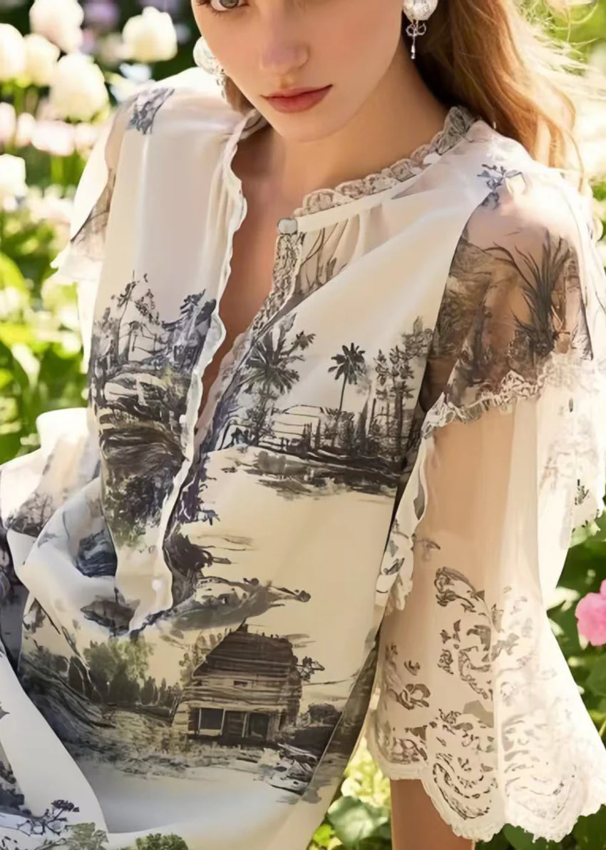 DIY White Print Patchwork Chiffon Work Dress Summer - Image 2