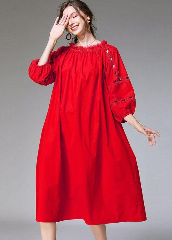 DIY White Slash Necktie Waist Cotton Fall Long Dress Half Sleeve - Image 2