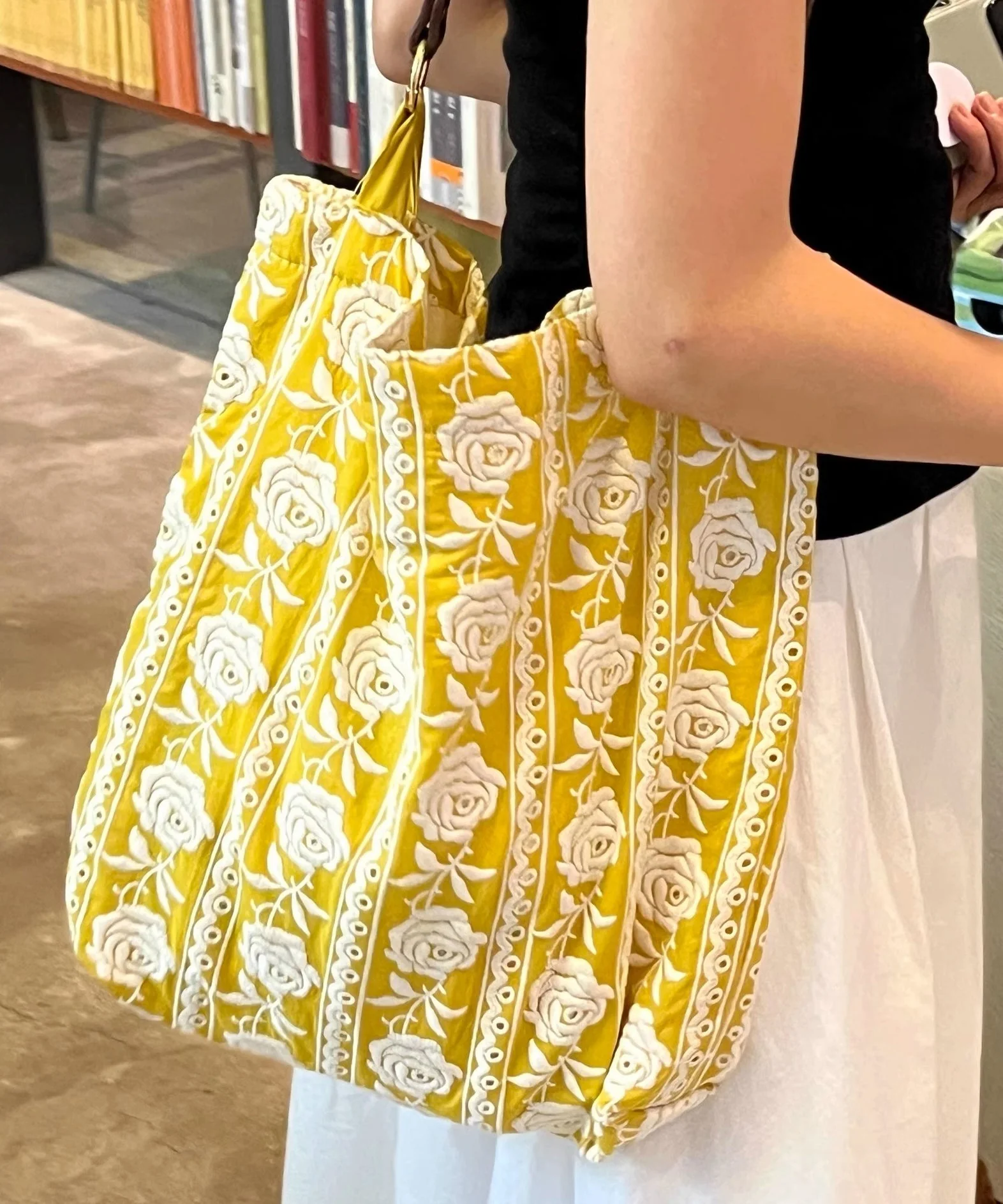 DIY Yellow Embroidered Flower Canvas Shoulder Bags - Image 2