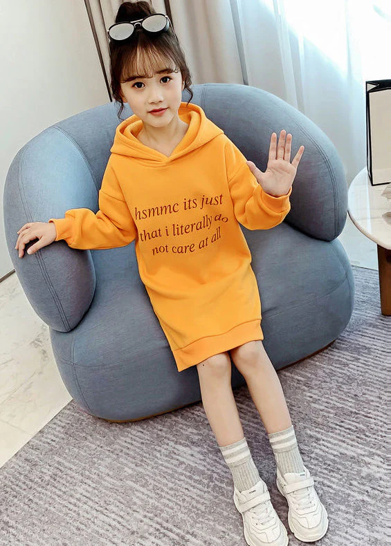 DIY Yellow Hooded Patchwork Warm Fleece Baby Girls Sweatshirts Dress Winter - Image 3