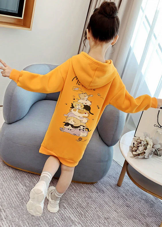 DIY Yellow Hooded Patchwork Warm Fleece Baby Girls Sweatshirts Dress Winter - Image 5