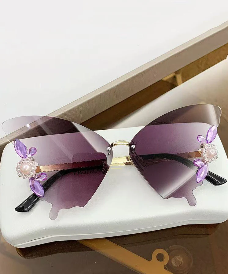 DIY Yellow Metal Zircon Pearl Butterfly Sunglasses - Image 2