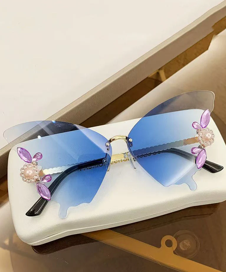 DIY Yellow Metal Zircon Pearl Butterfly Sunglasses - Image 3