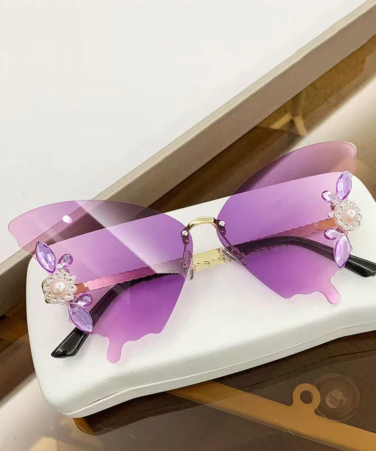 DIY Yellow Metal Zircon Pearl Butterfly Sunglasses - Image 4