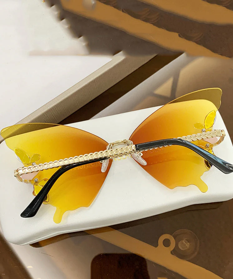 DIY Yellow Metal Zircon Pearl Butterfly Sunglasses - Image 5