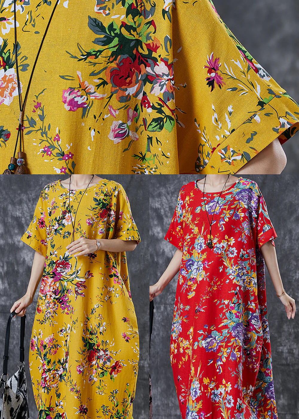DIY Yellow Oversized Print Cotton Maxi Dresses Summer - Image 5