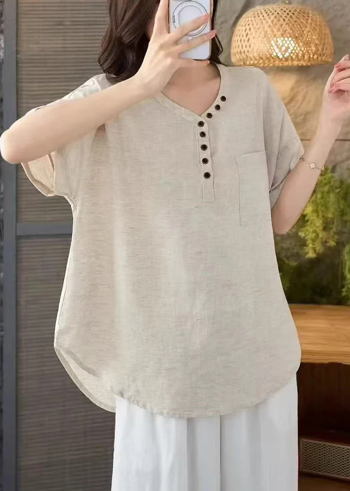 DIY Yellow Oversized With Pocket Cotton Blouse Tops Summer - Image 3