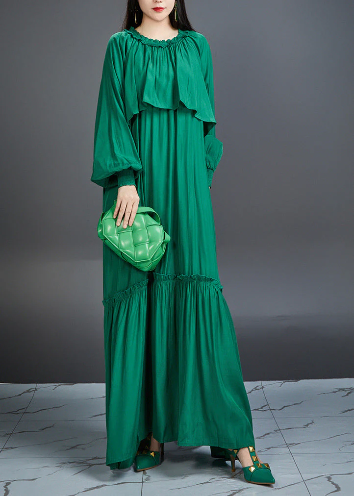 Elegant And Noble Emerald Ruffled Maxi Dress Lantern Sleeve - Image 4