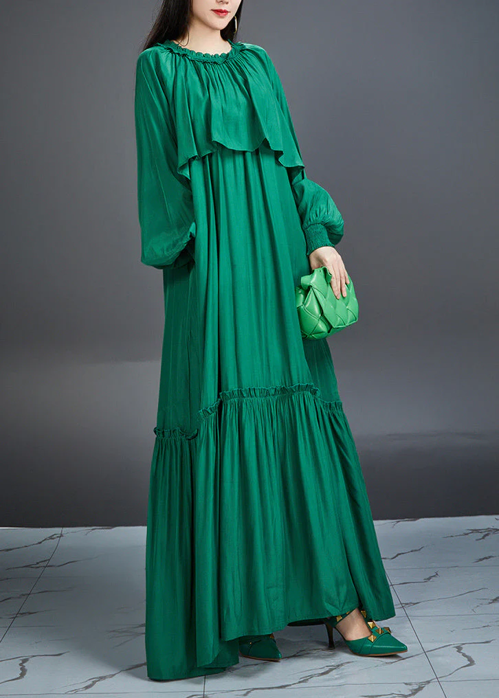 Elegant And Noble Emerald Ruffled Maxi Dress Lantern Sleeve - Image 5