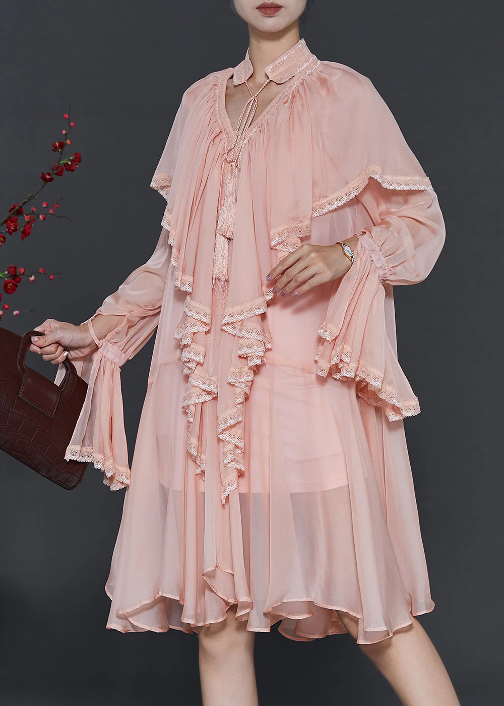 Elegant Apricot Ruffles Chiffon Holiday Dress Spring - Image 2