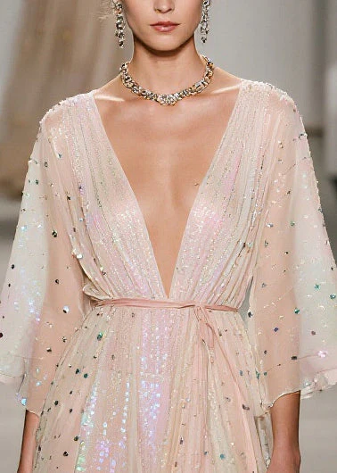 Elegant Apricot Sequins Low High Design Tulle Tunic Dress Summer - Image 2