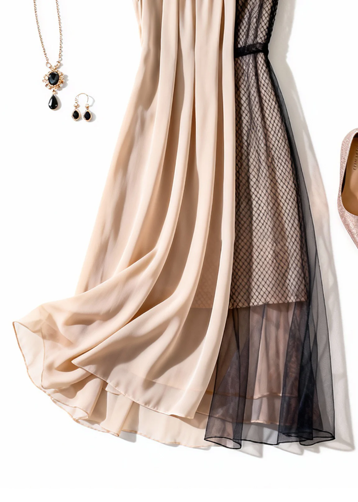 Elegant Apricot Wrinkled Tulle Patchwork Dress Summer - Image 4
