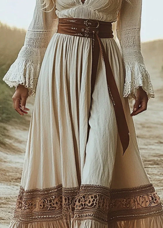 Elegant Beige Hollow Out Tunic Maxi Dress Summer - Image 3
