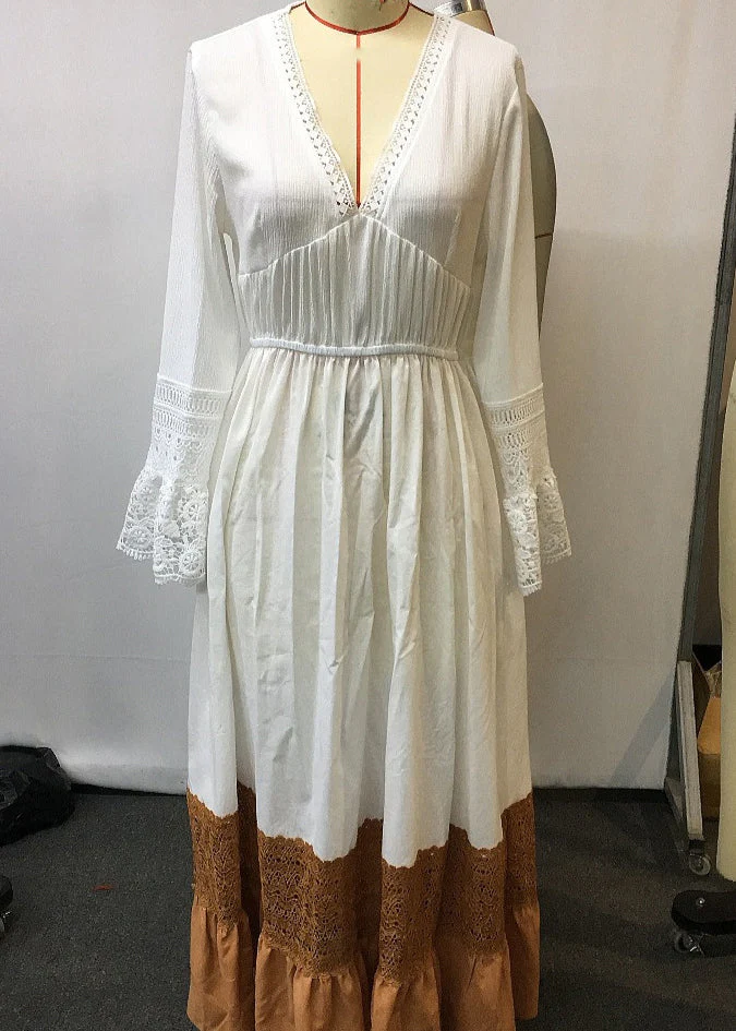 Elegant Beige Hollow Out Tunic Maxi Dress Summer - Image 4