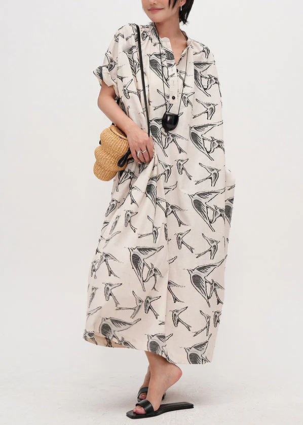 Elegant Beige Oversized Jacquard Cotton Dresses Summer