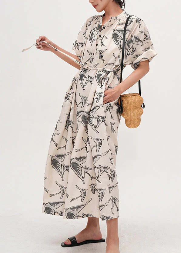 Elegant Beige Oversized Jacquard Cotton Dresses Summer - Image 2