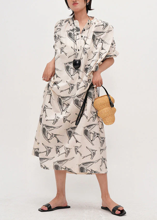 Elegant Beige Oversized Jacquard Cotton Dresses Summer - Image 3