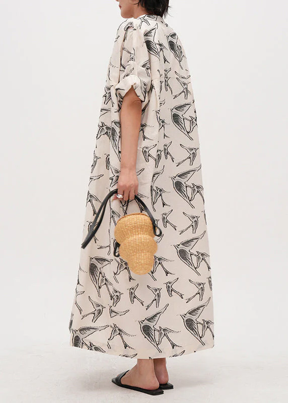 Elegant Beige Oversized Jacquard Cotton Dresses Summer - Image 4