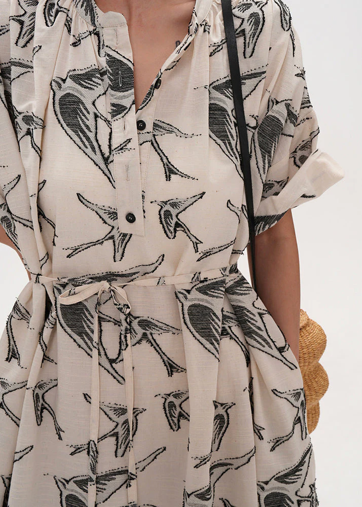 Elegant Beige Oversized Jacquard Cotton Dresses Summer - Image 5