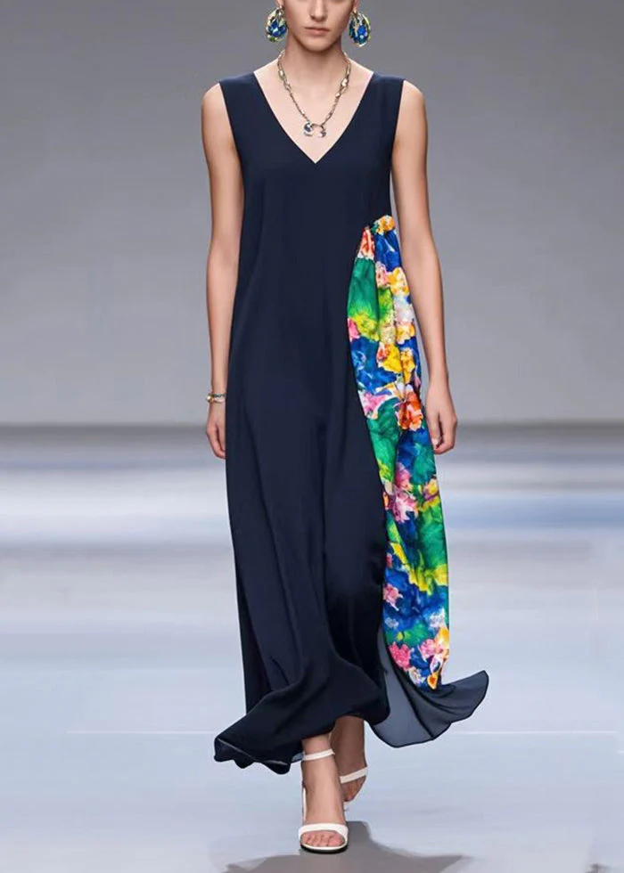 Elegant Black Asymmetrical Patchwork Chiffon Dresses Summer - Image 3