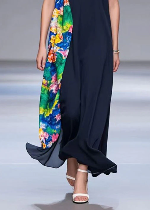 Elegant Black Asymmetrical Patchwork Chiffon Dresses Summer - Image 4