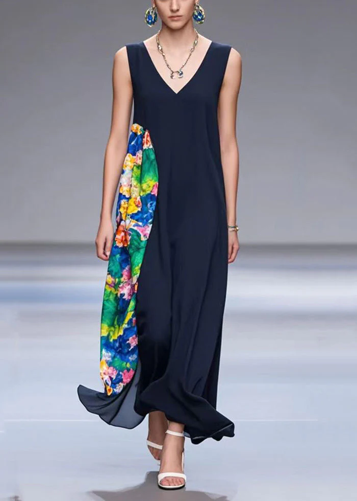 Elegant Black Asymmetrical Patchwork Chiffon Dresses Summer - Image 5