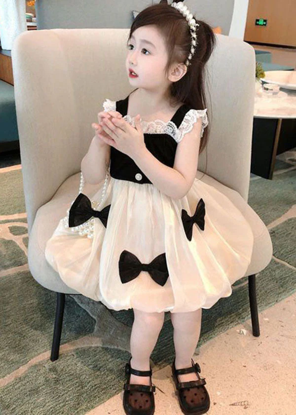 Elegant Black Bow Lace Patchwork Tulle Baby Girls Dress Summer - Image 2