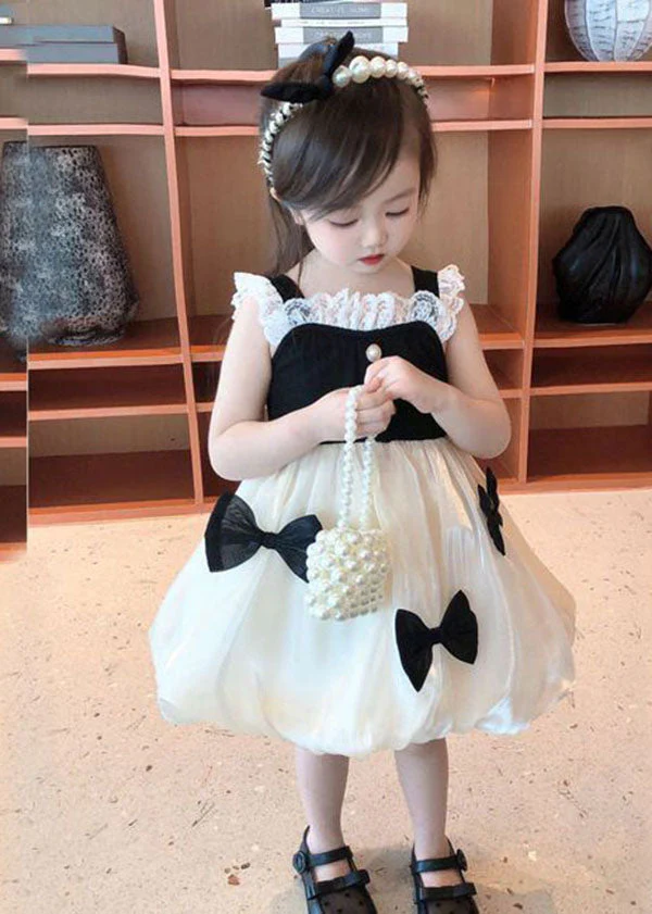 Elegant Black Bow Lace Patchwork Tulle Baby Girls Dress Summer - Image 3