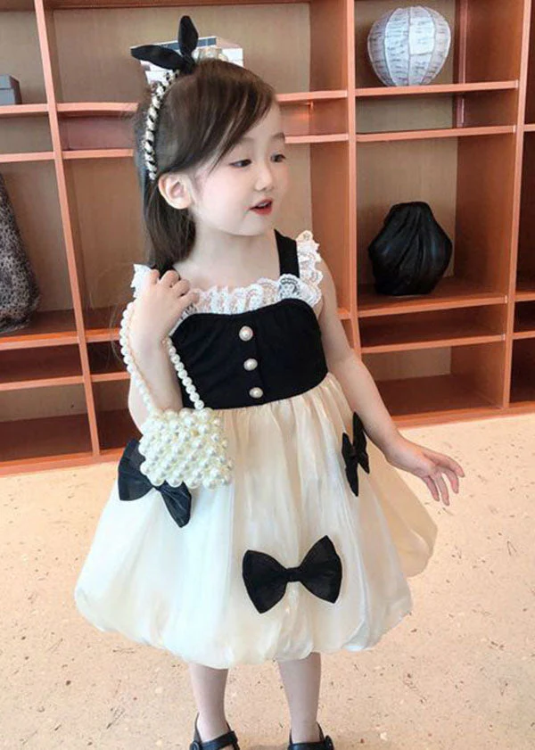 Elegant Black Bow Lace Patchwork Tulle Baby Girls Dress Summer - Image 4