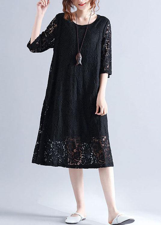 Elegant Black Loose Lace Summer Half Sleeve Summer Dress
