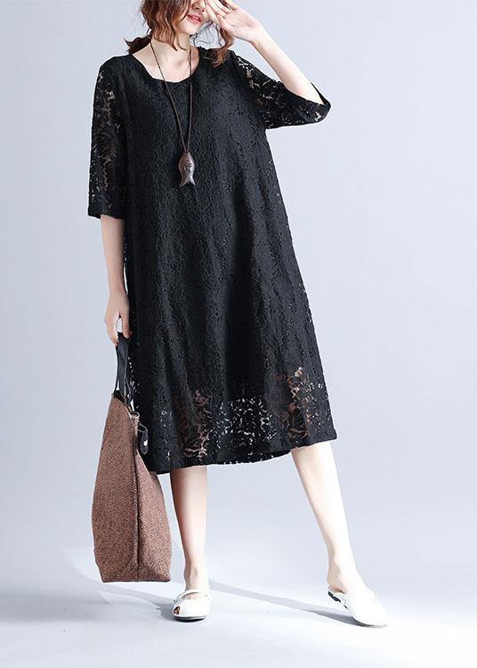 Elegant Black Loose Lace Summer Half Sleeve Summer Dress - Image 3