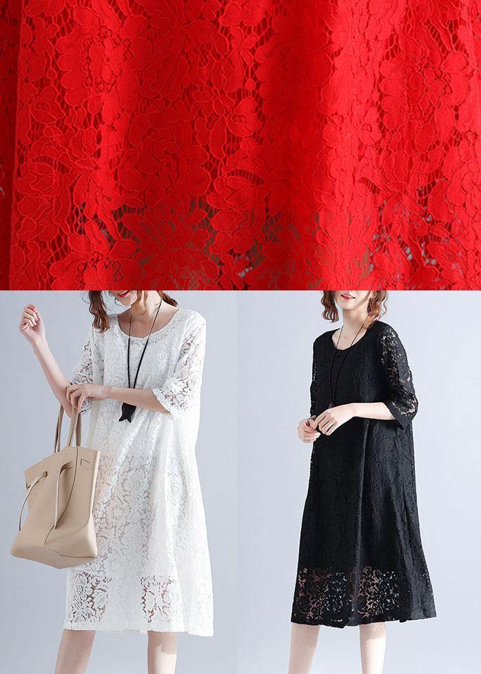 Elegant Black Loose Lace Summer Half Sleeve Summer Dress - Image 4
