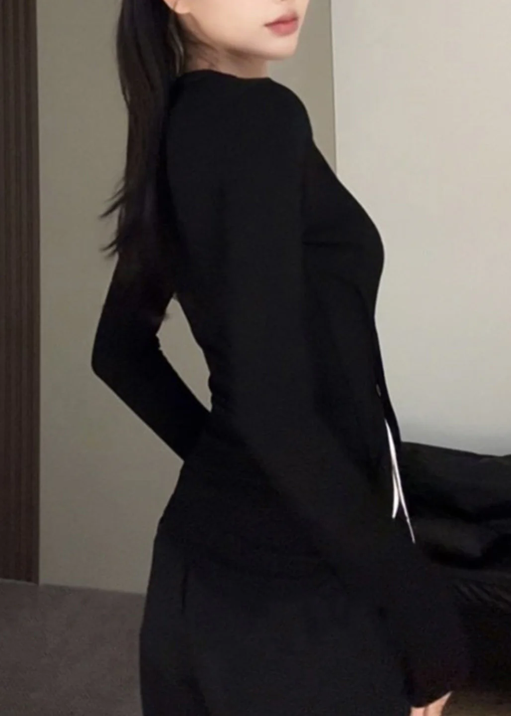 Elegant Black O-Neck Asymmetrical Top Fake Two Pieces Fall - Image 5