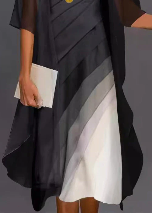 Elegant Black O-Neck Cardigans And Dress Two Pieces Set Half Sleeve - Image 4