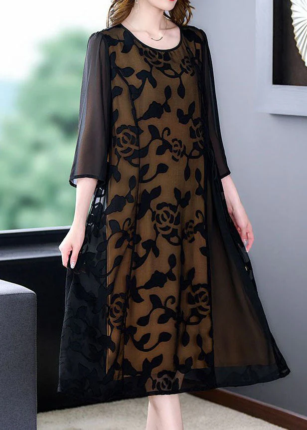 Elegant Black O-Neck Embroideried Patchwork Tulle Dresses Summer - Image 2
