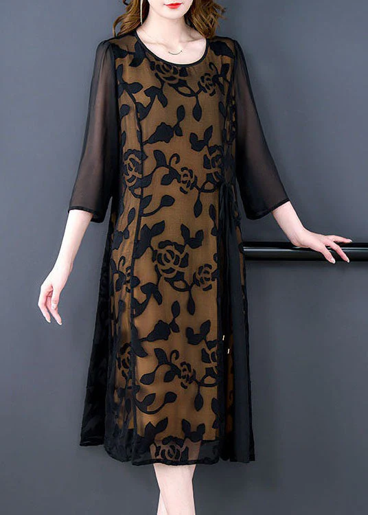 Elegant Black O-Neck Embroideried Patchwork Tulle Dresses Summer - Image 3
