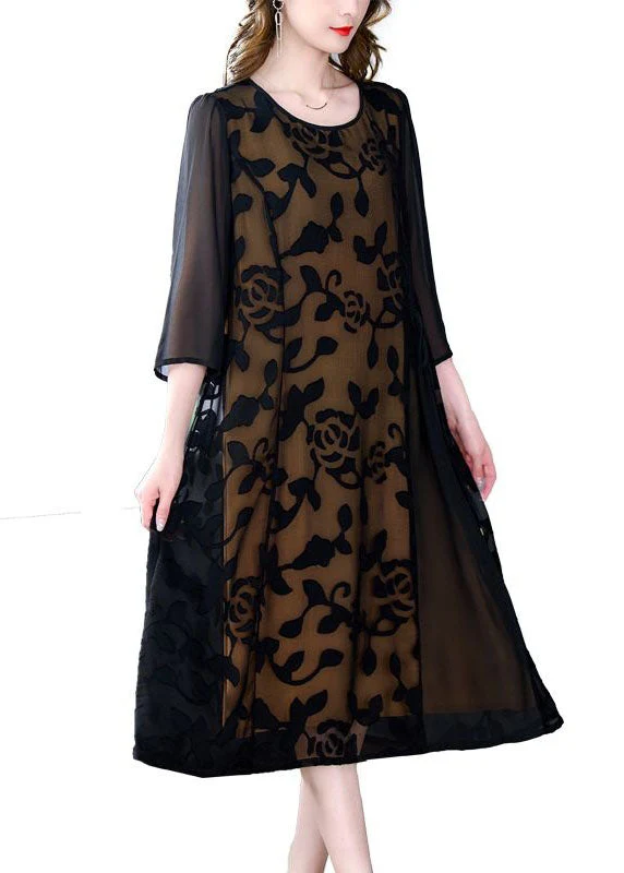Elegant Black O-Neck Embroideried Patchwork Tulle Dresses Summer - Image 5
