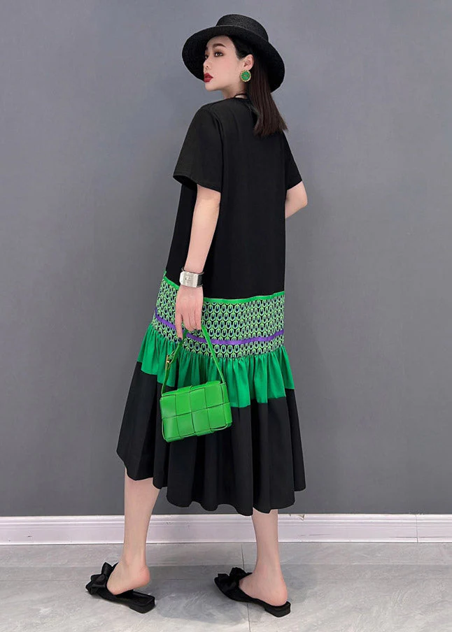 Elegant Black O-Neck T Shirt Patchwork Fishtail Dress Short Sleeve - Image 5