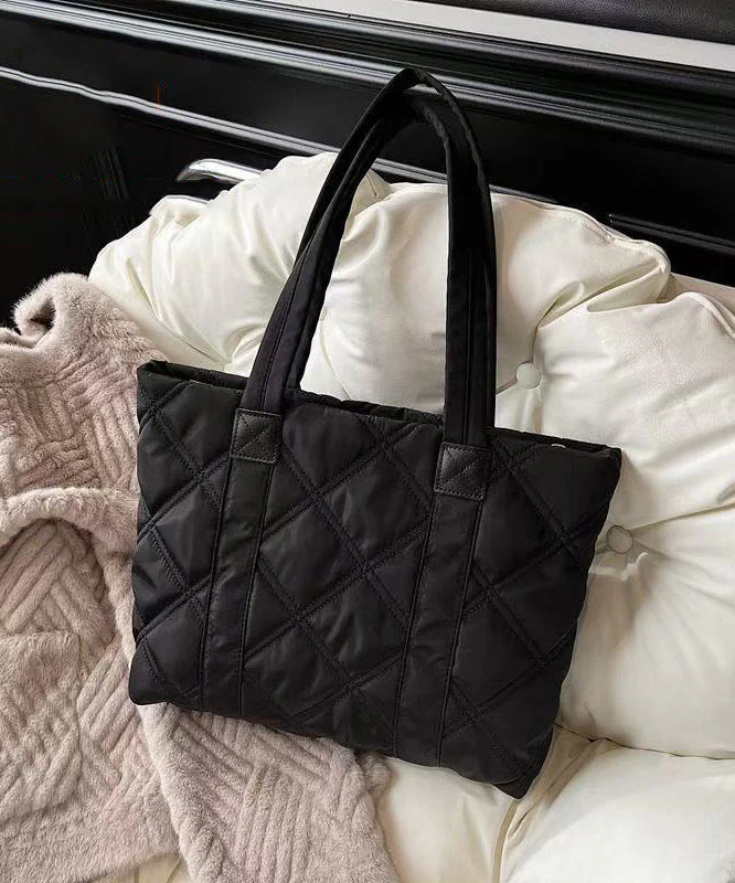 Elegant Black Plaid Solid Durable Nylon Shoulder Bags - Image 5