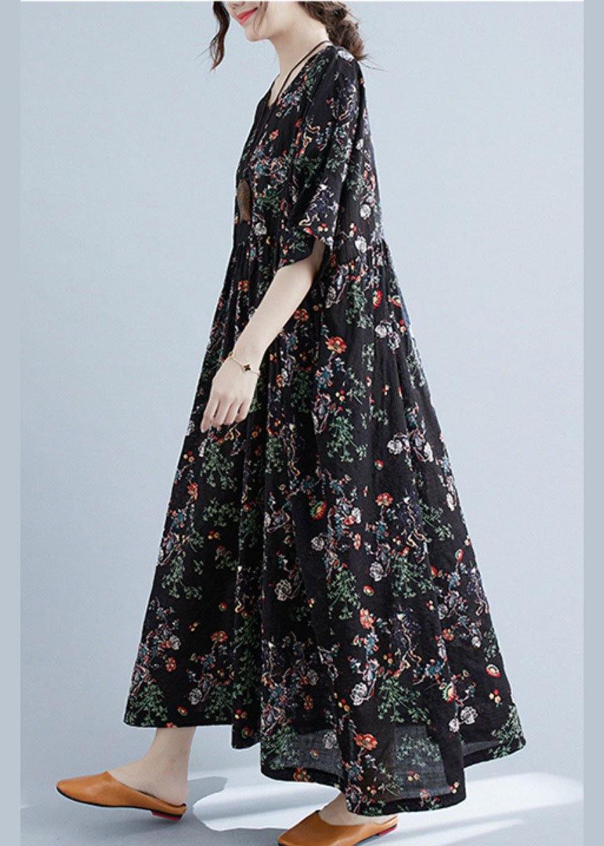 Elegant Black Print O-Neck Patchwork Summer Robe Dresses Half Sleeve - Image 4