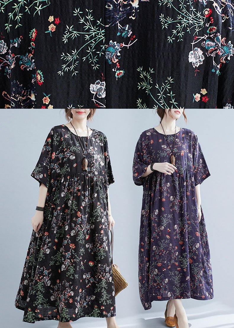 Elegant Black Print O-Neck Patchwork Summer Robe Dresses Half Sleeve - Image 5