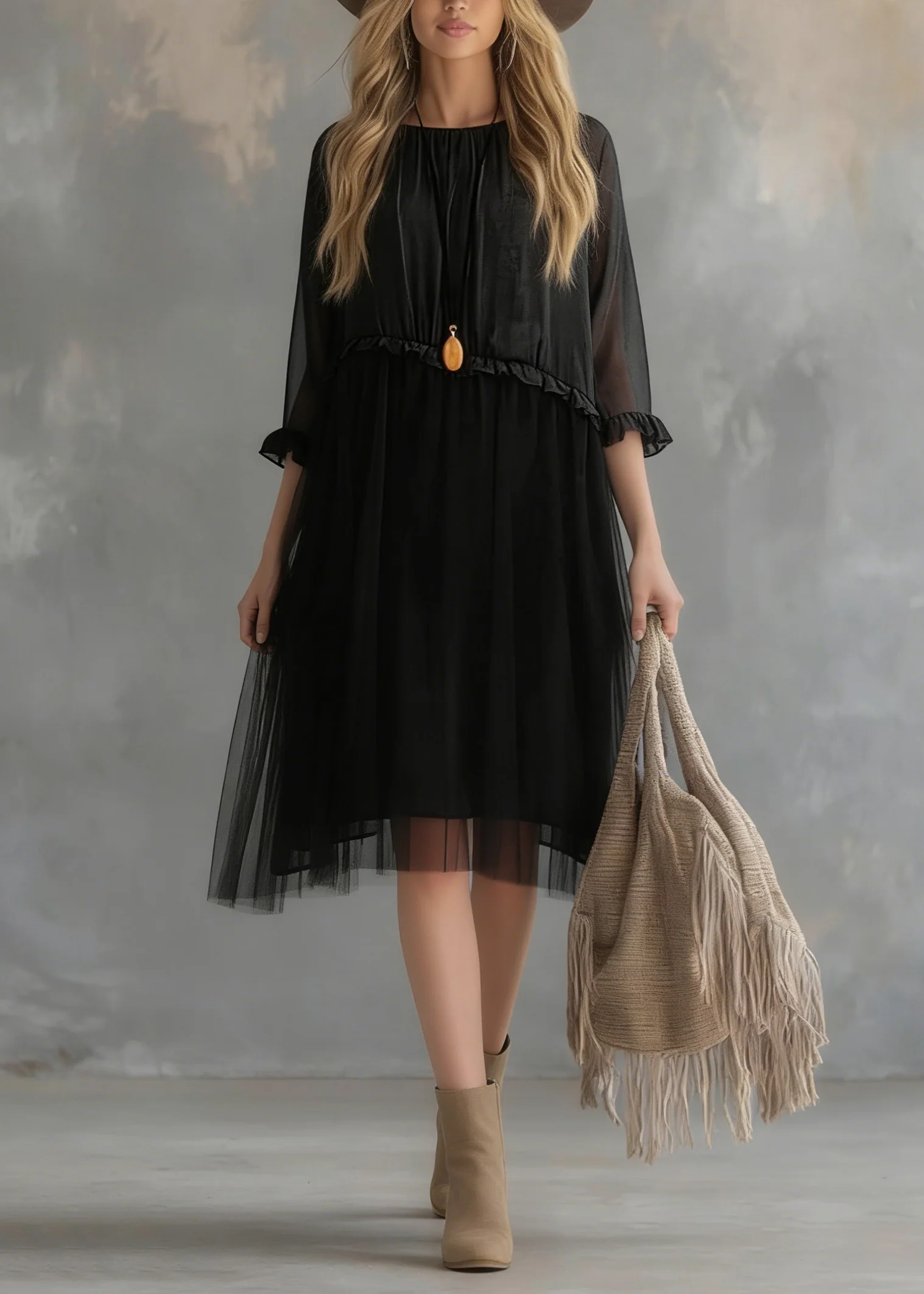 Elegant Black Tull Patchwork Chiffon Summer Dresses - Image 3